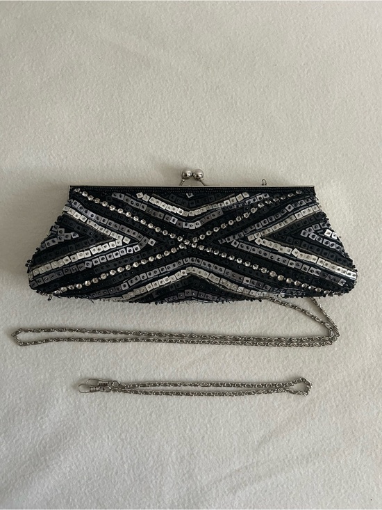 Aldo Handbags - Aldo Beaded Black and Silver Evening Clutch with Chain Strap